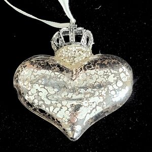Crowned Mercury Glass Heart Ornament with Crown Siver Gold